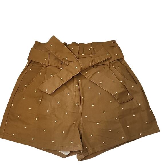mine Pants - Mine High Waist Brown Polka Dot Shorts